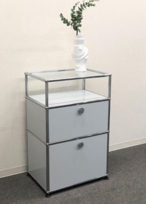 買取金額 50,000円 USM/ハラーシステム 1列3段 キャビネット ガラス天板 グレーカラー W52㎝ H82cm
