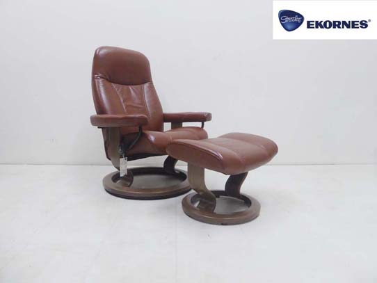 買取金額 35,000円 EKORNES エコーネス 2020年製 Stressless Consul コンサル リクライング 回転 ソファ オットマン セット　