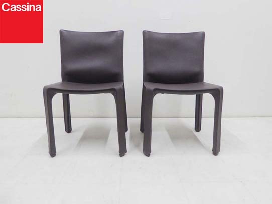 買取金額 100,000円 Cassina カッシーナ 412 CAB-C キャブチェア エンボス本革レザー 定価47万円 ダイニングチェア 2脚セット